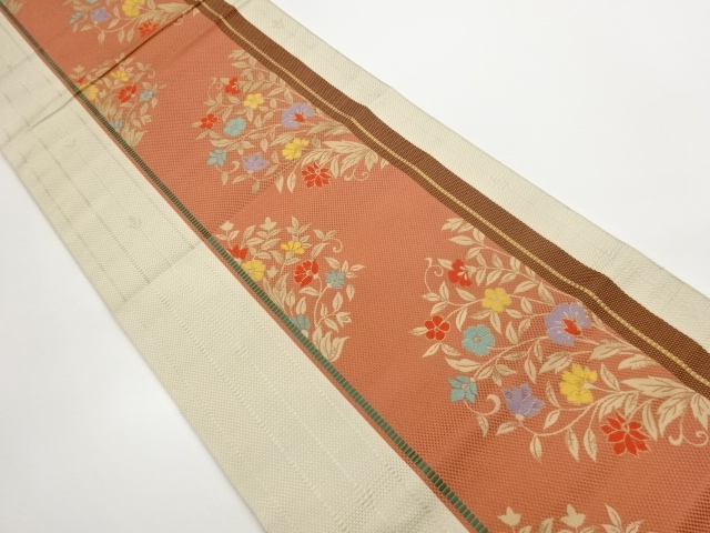 JAPANESE KIMONO / STRIPES / FLOWERS WOVEN NAGOYA OBI